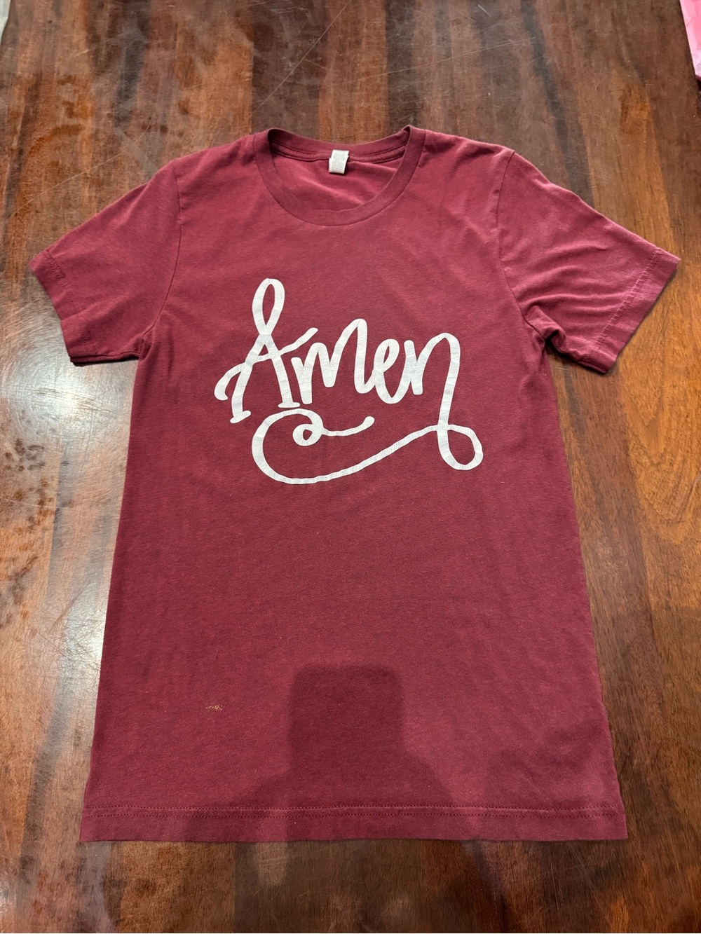 Bella Canvas Men's Tee with White 'Amen' Script - Burgundy